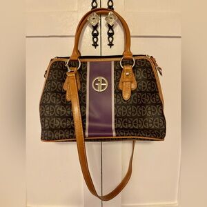 Giani Bernini Medium Dome Satchel Signature Print with Purple Stripe
